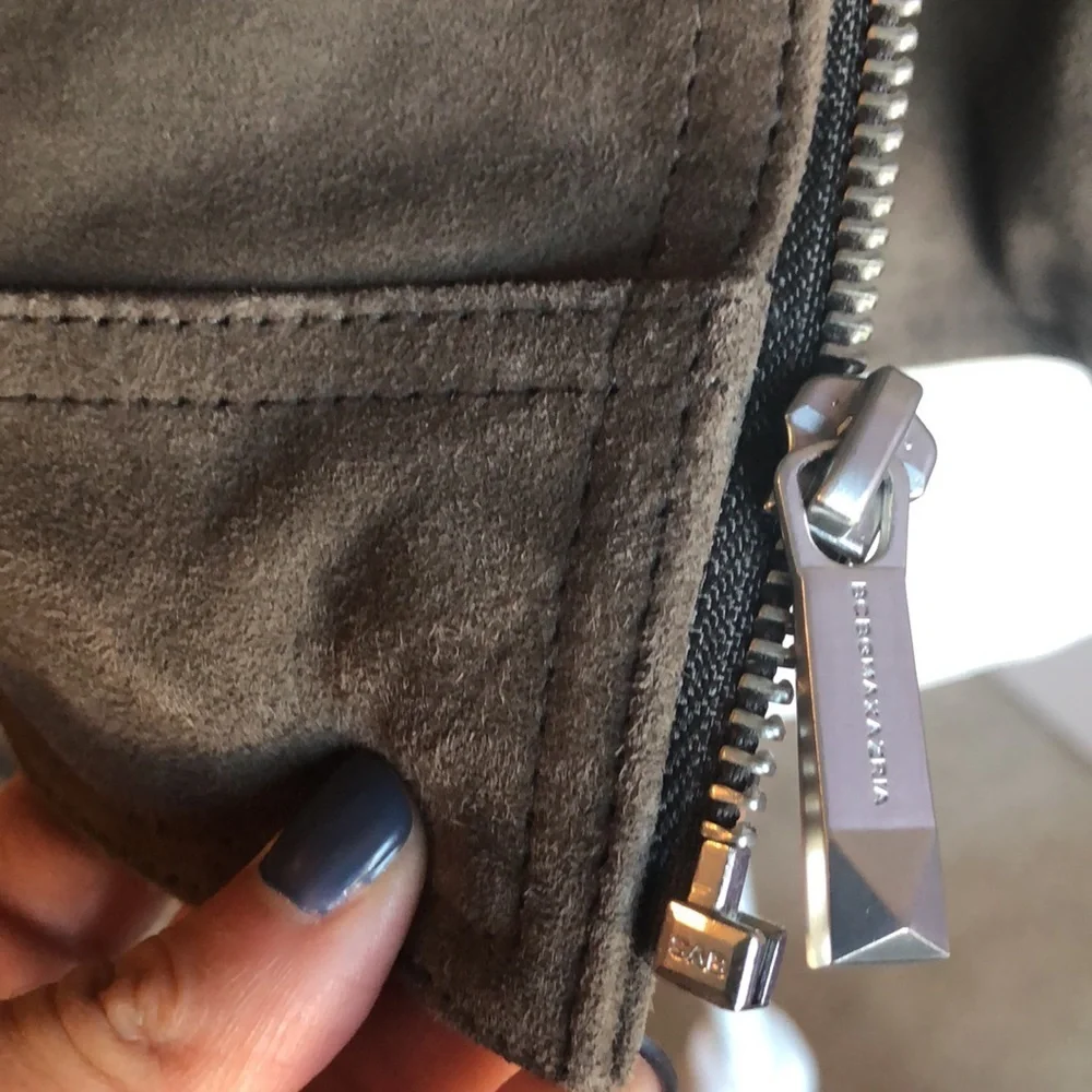 BCBG Maxazria Moto Zipper Leather Jacket slate Gray small - Picture 9 of 16